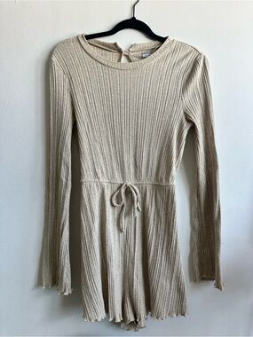 Urban Outfitters Ribbed Long Sleeve Waist-Tie Romper in Oatmeal Size Medium